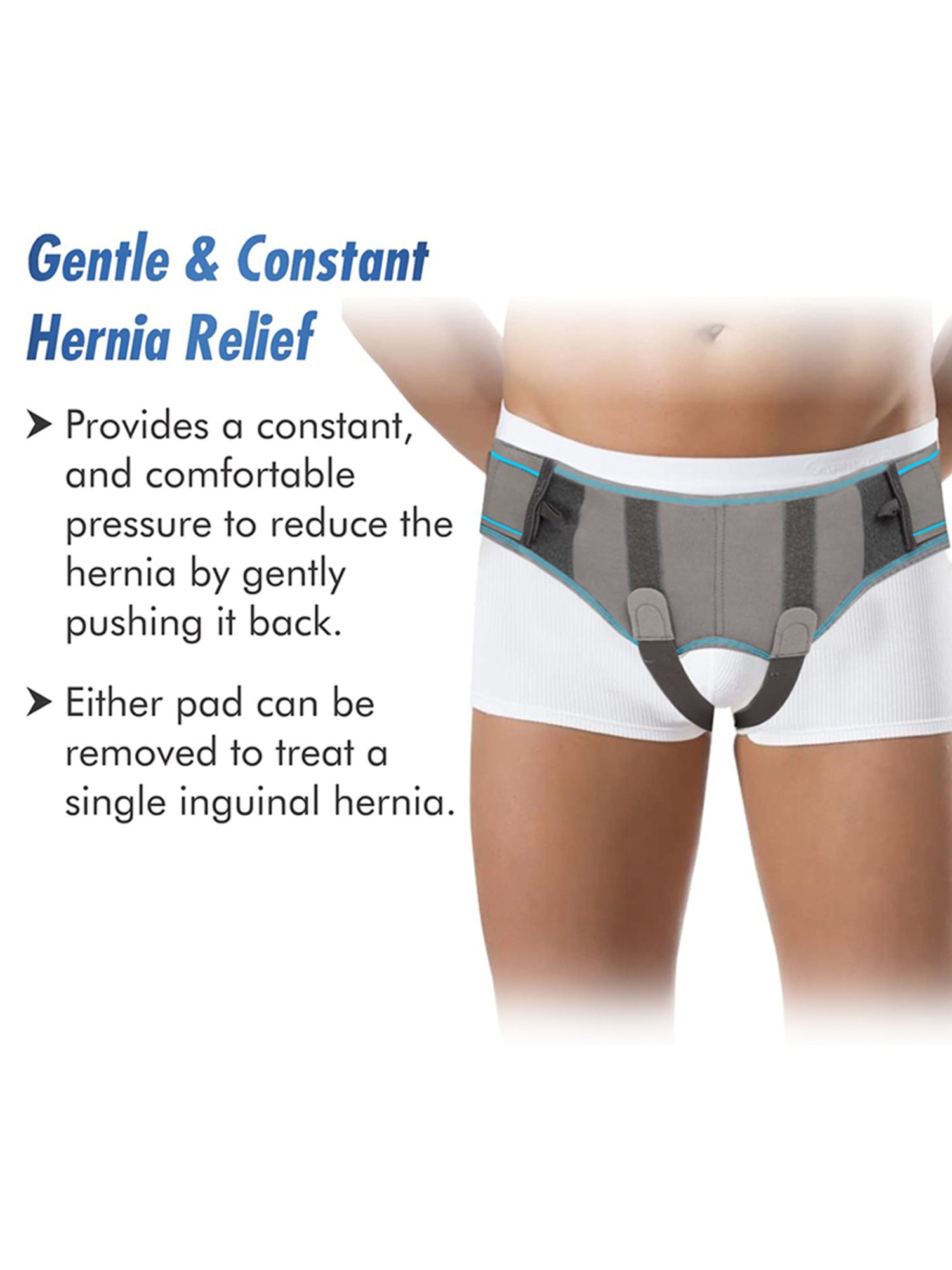 AccuSure Hernia Belt for Men with 2 Removable Compression Pads - Medium (Grey)