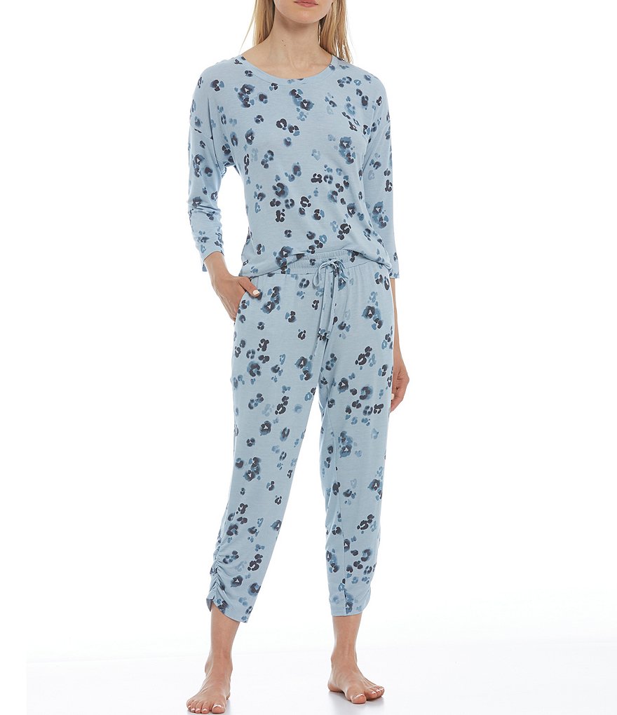 VAN WINKLE & CO. Leopard Print Ankle-Length Coordinating Jersey Knit Sleep Pants