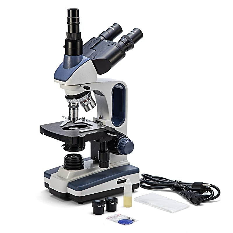 SW350T 40X-2500X Magnification, Siedentopf Head, Research-Grade Trinocular Compound Lab Microscope with Wide-Field 10X and 25X Eyepieces, Mechanical Stage, Abbe Condenser, Camera-Compatible