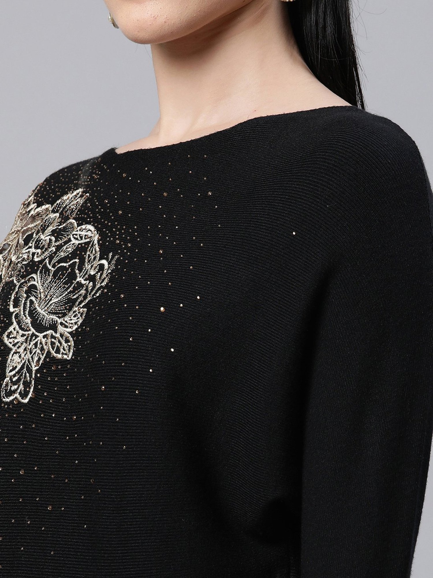 Global Republic Black Knitted Embellished Top