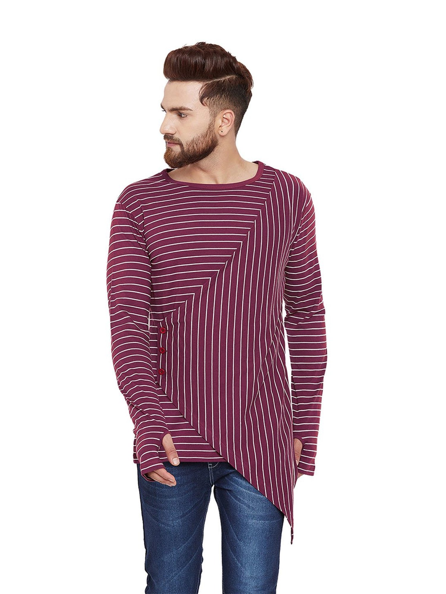Hypernation Purple & White Striped Cotton T-Shirt