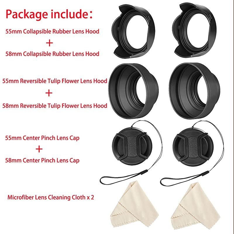 55mm and 58mm Lens Hood Set Compatible with Nikon D3400 D3500 D5300 D5500 D5600 D7500 DSLR Camera with AF-P DX NIKKOR 18-55mm f/3.5-5.6G VR, AF-P DX NIKKOR 70-300mm f/4.5-6.3G ED Lenses