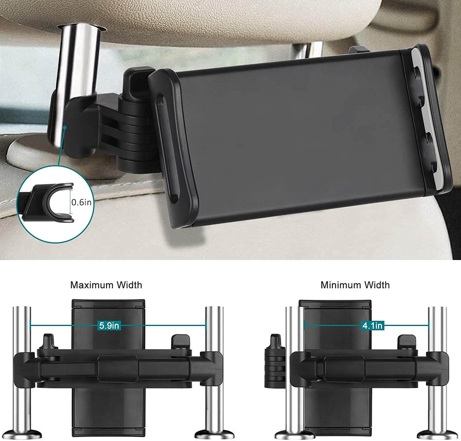 Car Headrest Mount for Tablet Universal Tablet Holder for Car Mount Adjustable Car Headrest Holder Compatible with All 5-14 iPad/Samsung Galaxy Tabs/Amazon Kindle Fire HD/Microsoft Surface/iPhone
