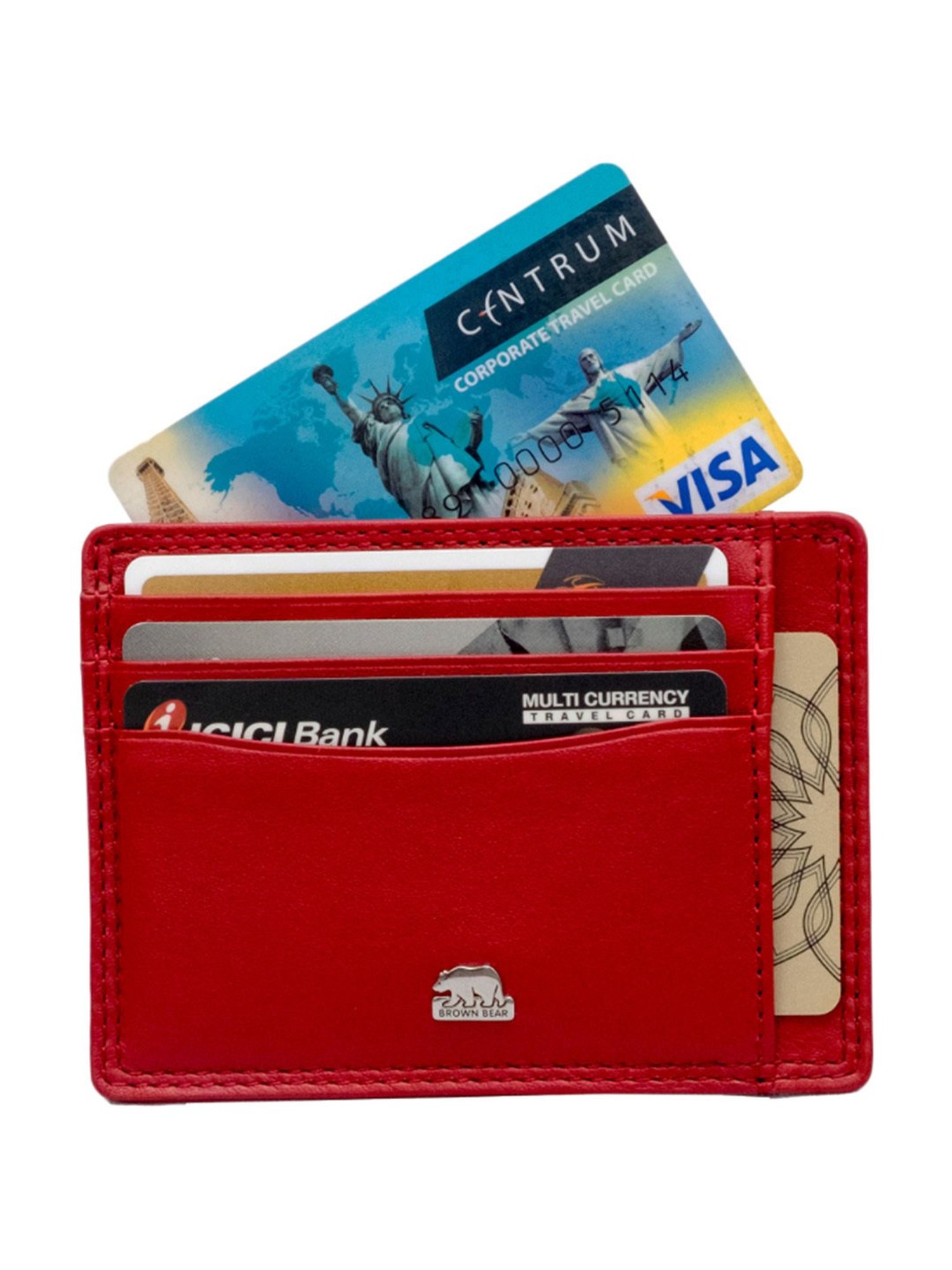 BROWN BEAR Red Genuine Leather RFID Blocking Slim Card Holder for Men