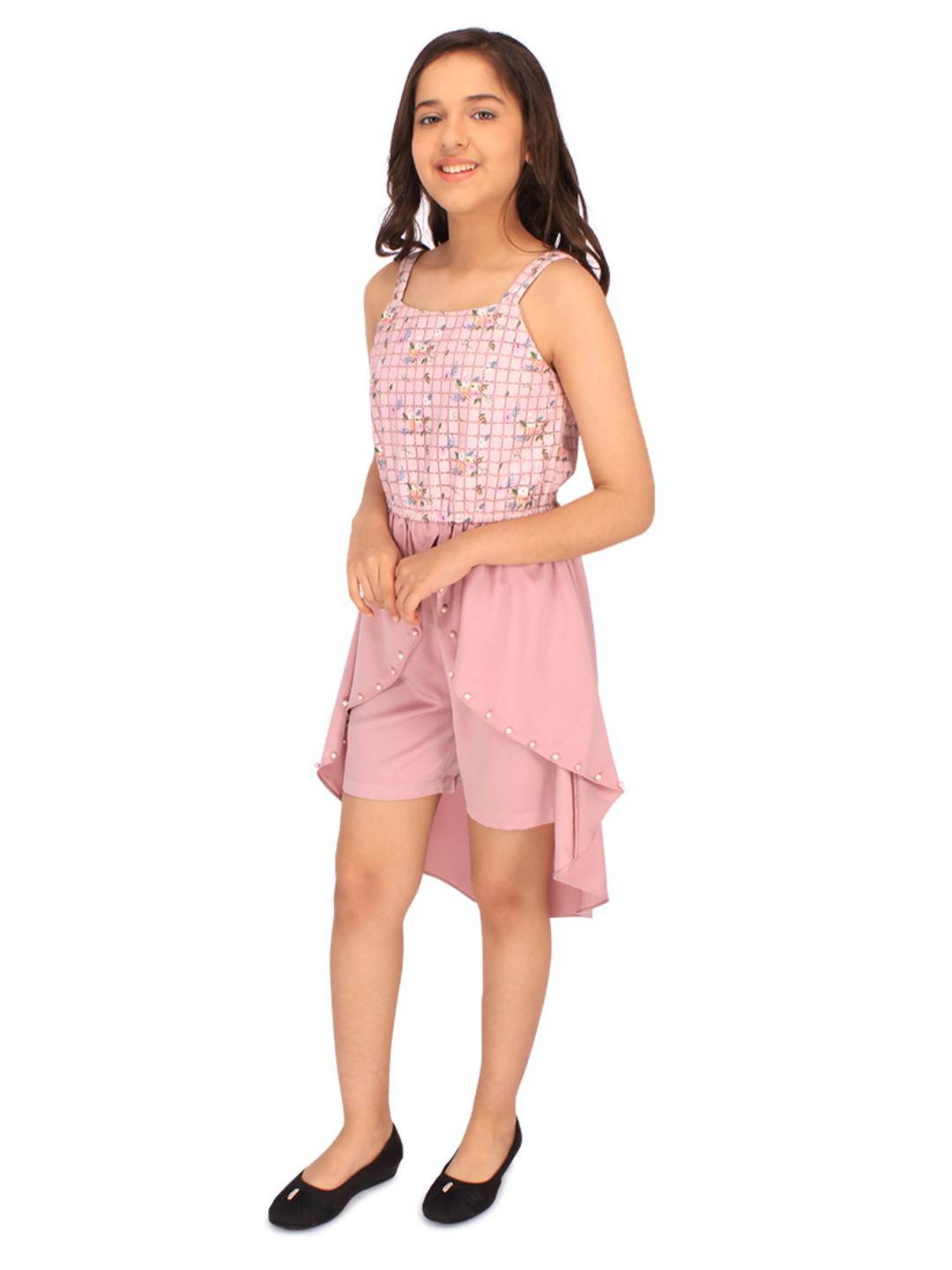 Cutecumber Kids Dusty Pink Floral Print Playsuit