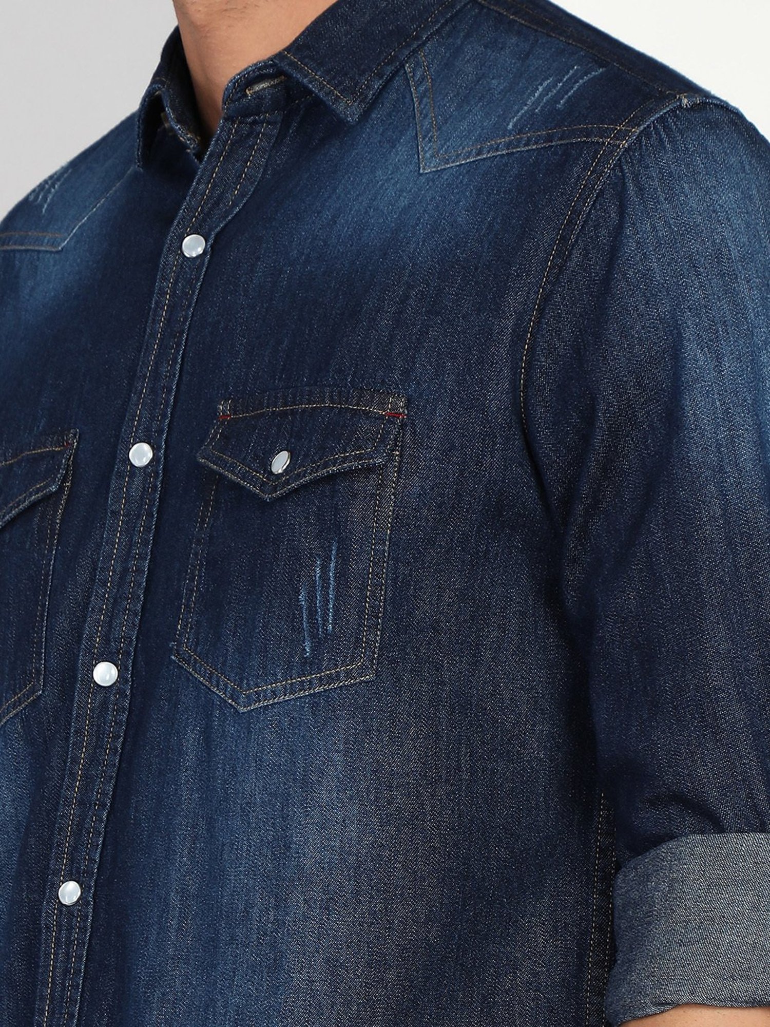 Kuons Avenue Dark Blue Slim Fit Denim Shirt