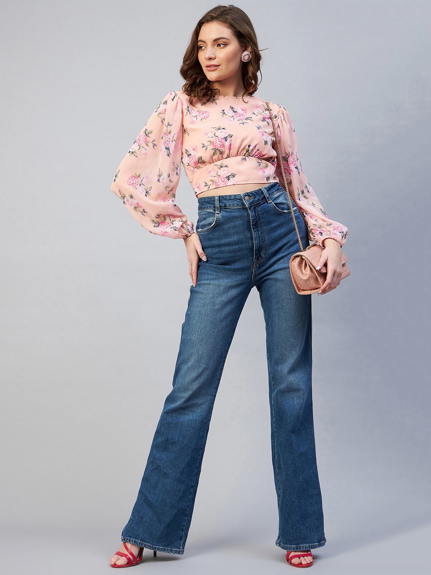 Carlton London Peach Floral Print A-Line Top