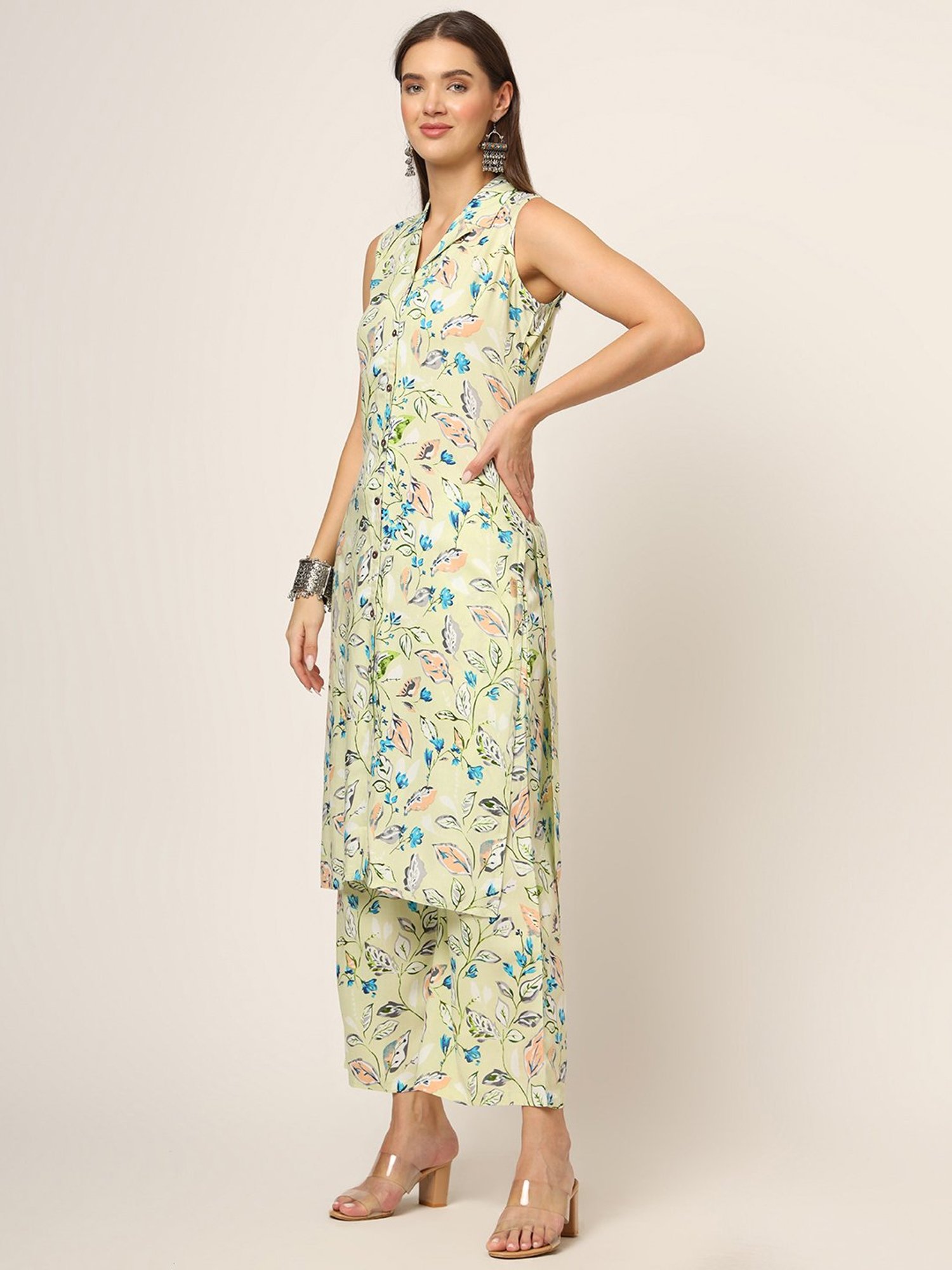 Divena Light Green Printed Kurta Pant Set