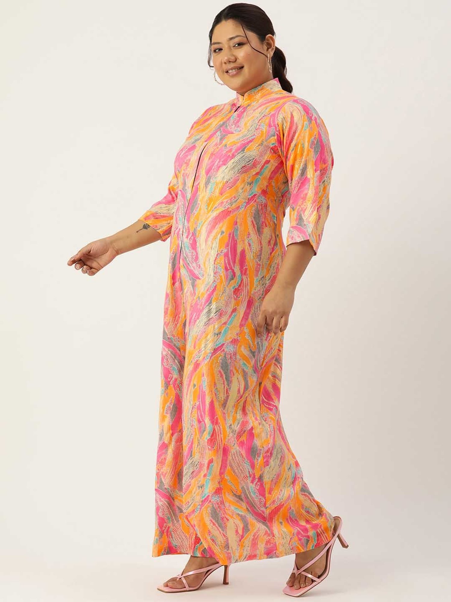 theRebelinme Pink Printed Plus Size Jumpsuit