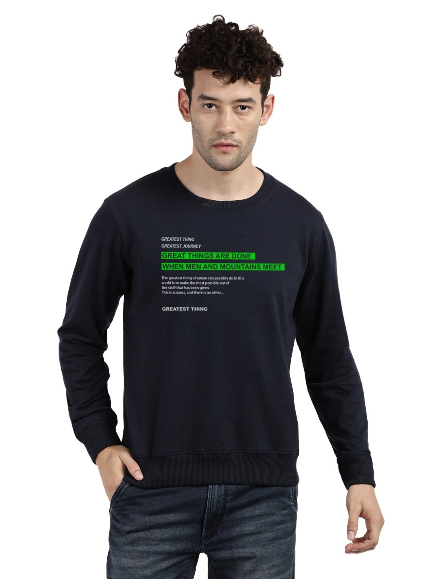 BLACK RADIO Navy Regular Fit Round Neck Printed Sweatshirt