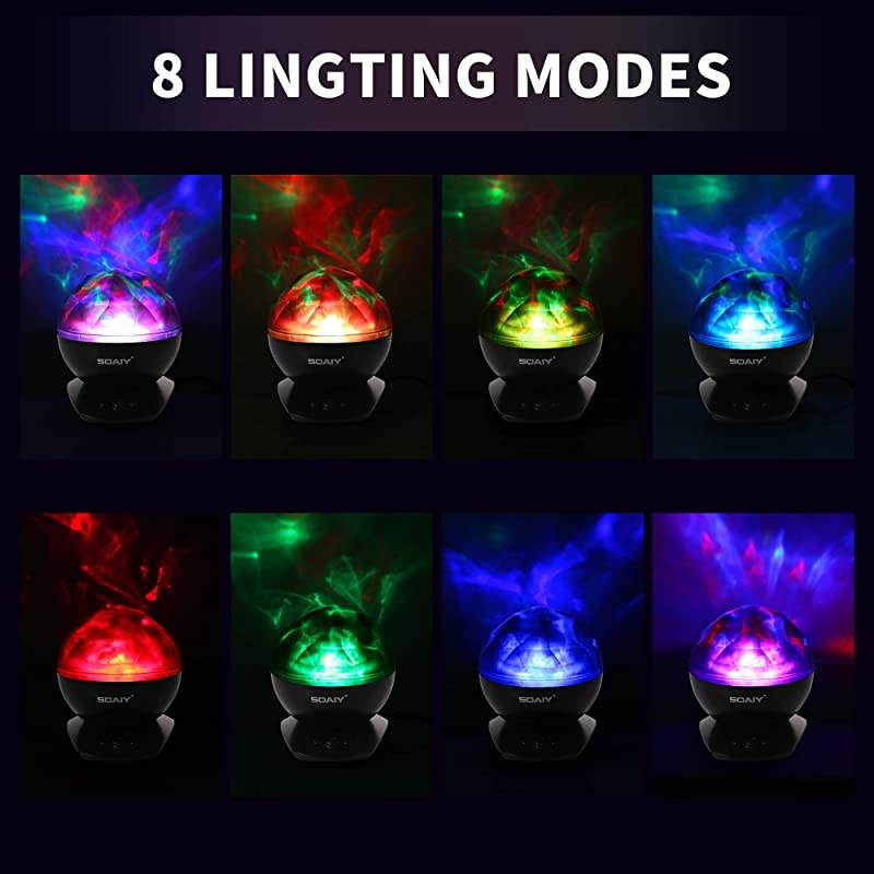 Night Light LED Projector Night Lamps with Remote 8 Mode Lighting Shows Built in Speaker and Timing Mood Relaxing Soothing Night Light for Baby Kids Adults UL Adapter