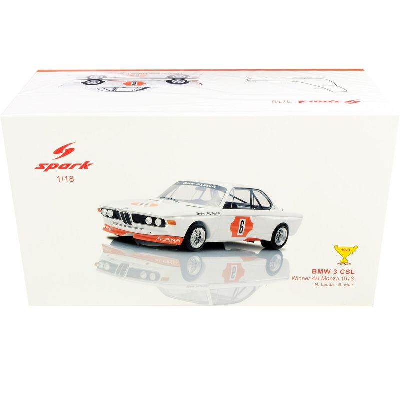 BMW 3.0 CSL #6 Niki Lauda - Brian Muir Winner 4H Monza (1973) 1/18 Model Car by Spark