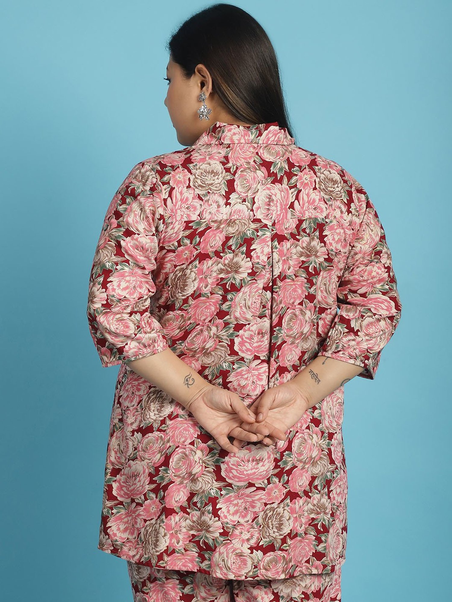 theRebelinme Maroon Floral Print Shirt