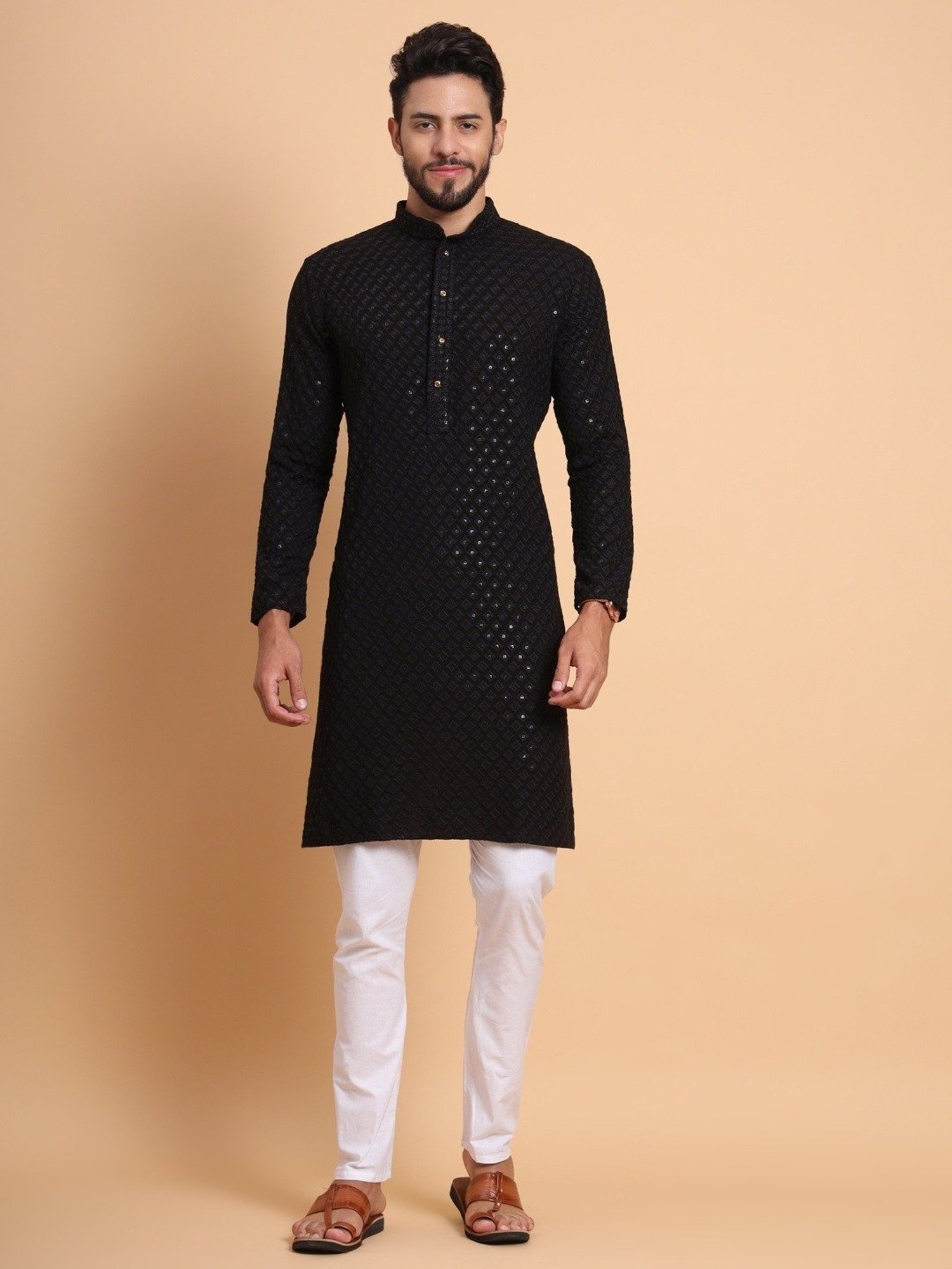 SWAGG INDIA Mid Black Regular Fit Embroidered Kurta