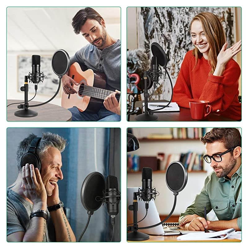 USB Microphone Kit 192kHz/24bit  Condenser Podcast Streaming Cardioid Mic Kit with Sound Card Desktop Stand Shock Mount Pop Filter, Plug & Play for Skype, YouTube, Gaming, Studio Recording