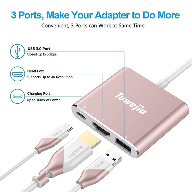 USB 31TypeC to HDMI Adapter  4K+USB 30+USBC Converter Cable Charging Port Adapter Cable with Large Projection for MacBookChromebook PixelDell XPS13Yoga 900Lumia 950Xl