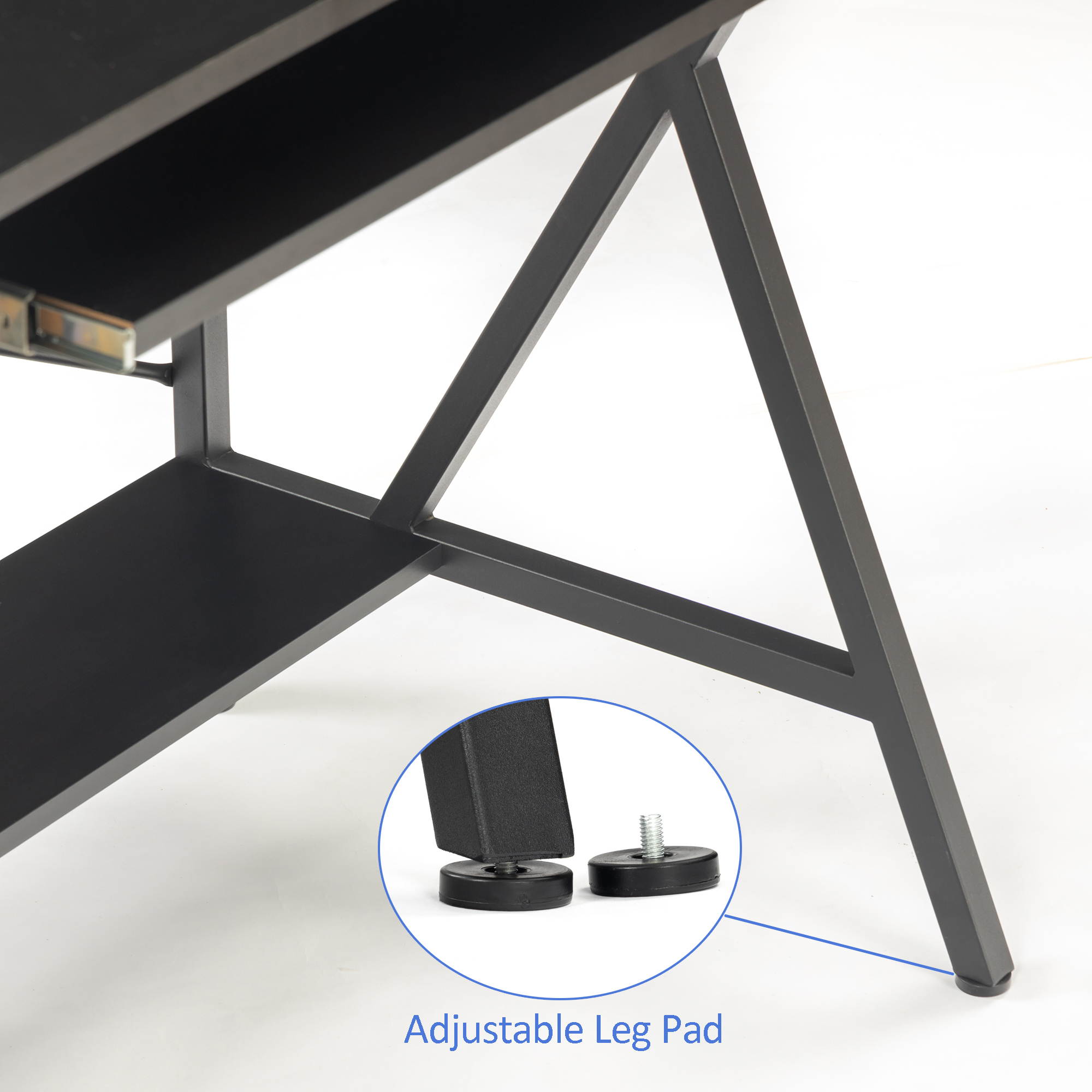 47" Gaming Desk Table E-Sports Computer Desk with PC Stand Shelf Keyboard stand Power Strip with USB Cup Holder & Headphone Hook Home Office Desk Gamer Desk Writing Table Carbon Fiber Coated Black