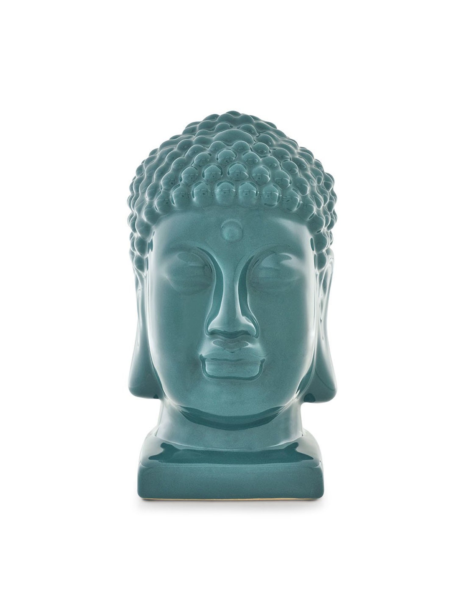 Pure Home and Living Teal Ceramic Buddha Head With Base Sculpture