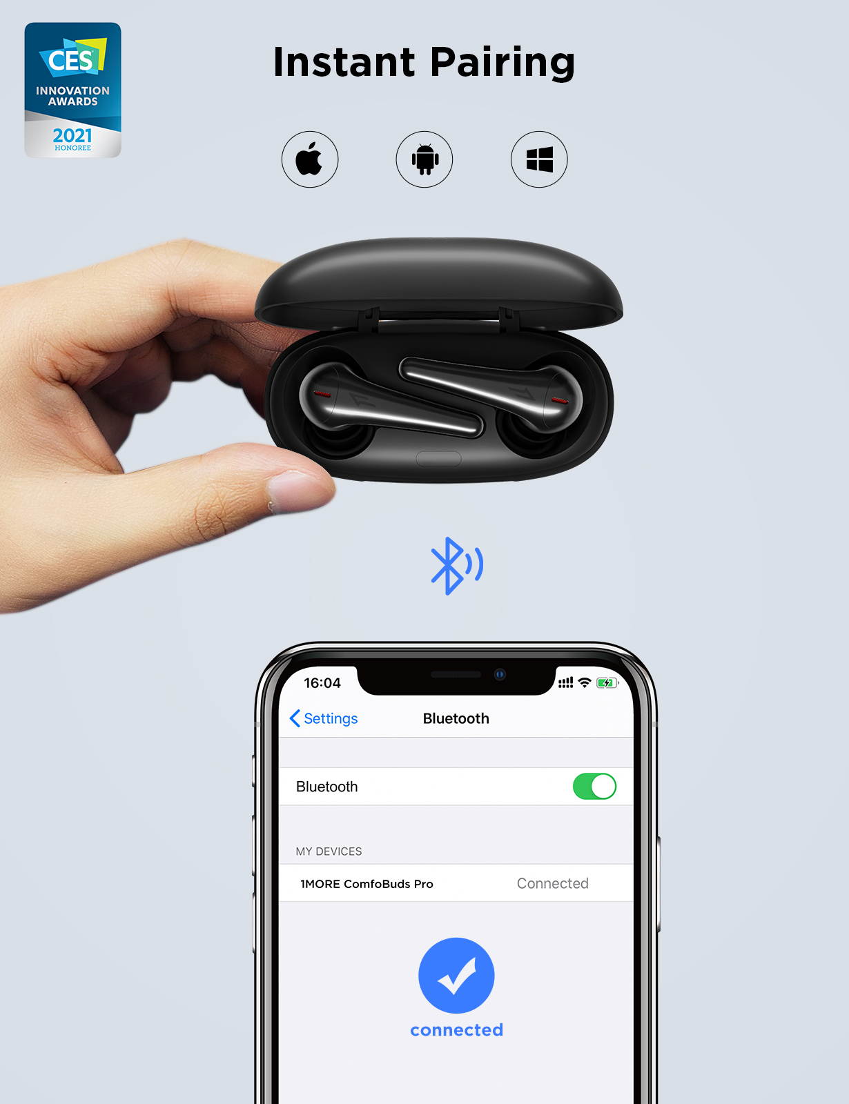 [2021CES] 1MORE ComfoBuds Pro True Wireless Earbuds, Active Noise Cancelling Earphone with 5 Adaptive Modes, Deep Bass, Bluetooth 5.0, 6 Mics for Calls, Fast Charge, Auto Pause, 28H Playtime White