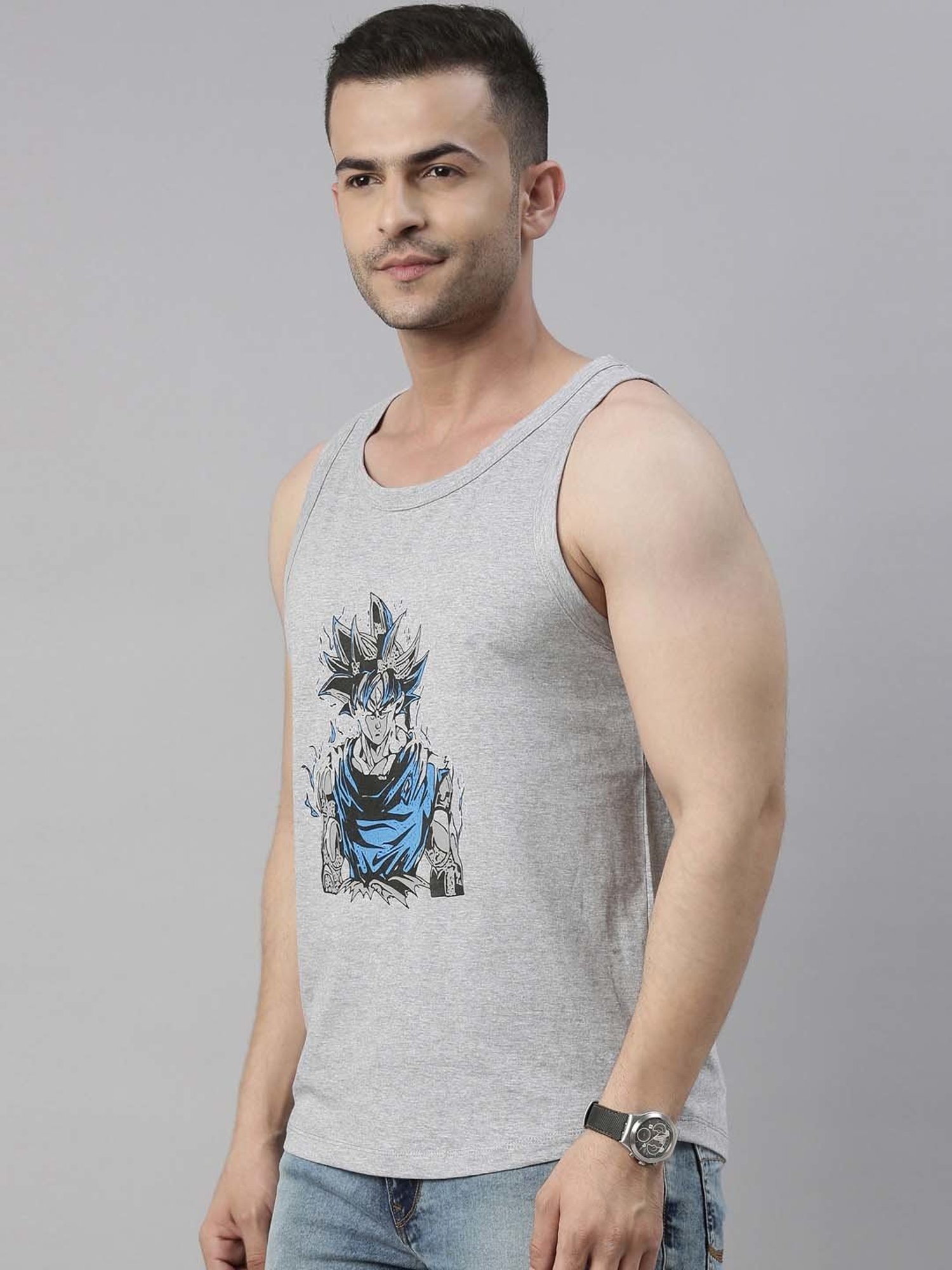 Bushirt Anime Dark Grey Printed Cotton Vest