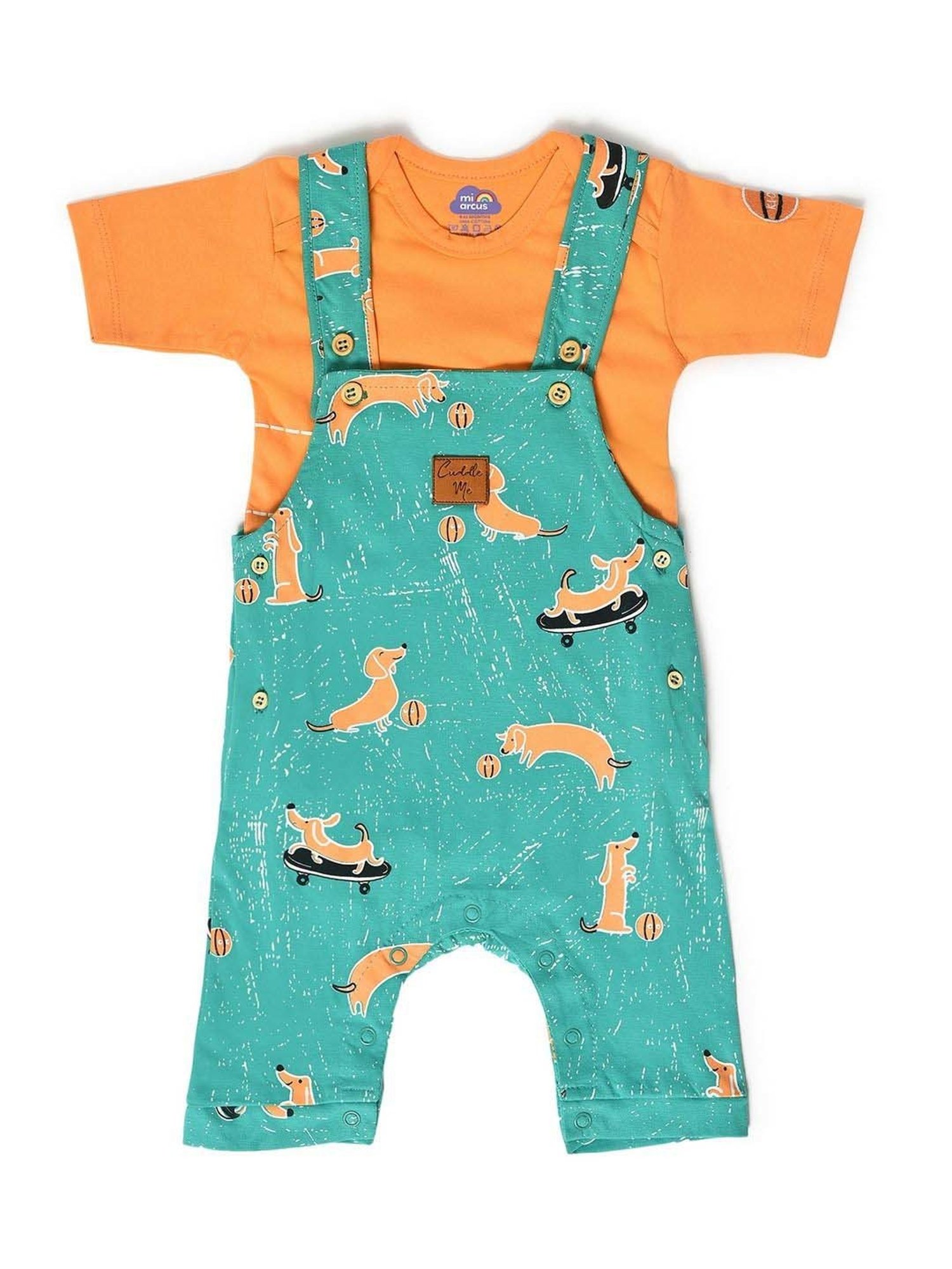 MiArcus Kids Orange & Teal Blue Cotton Printed T-Shirt Set