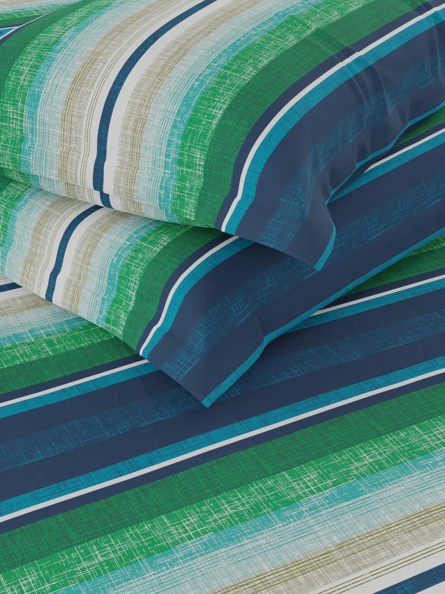 NAUTICA Ocean View Blue & Green Cotton 160 TC King Bedsheet with 2 Pillow Cover