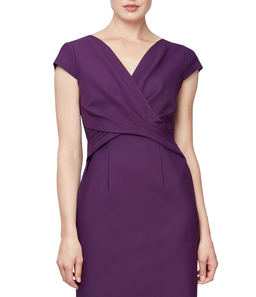 Alex Evenings V-Neck Cap Sleeve Wrap Bodice Detail Scuba Sheath Dress