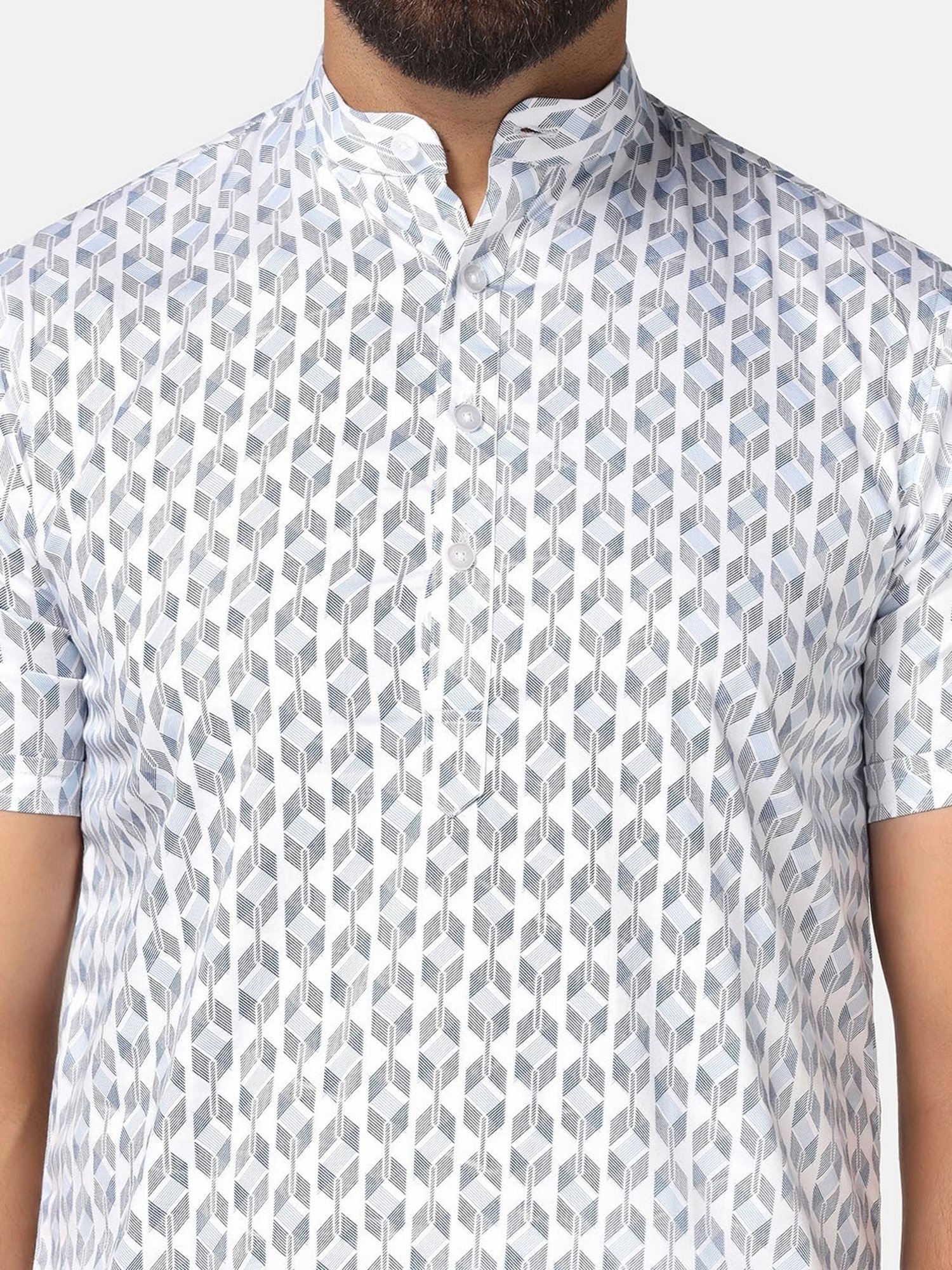 TAHVO White Slim Fit Printed Shirt
