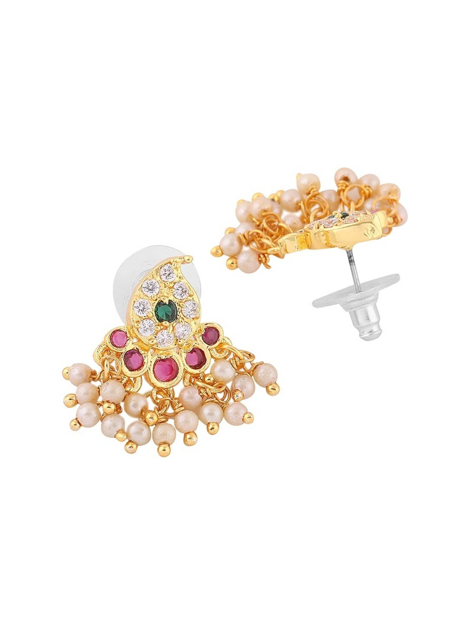 Estele Gold-Plated CZ Glorious Designer Necklace Set with Pearls for Women