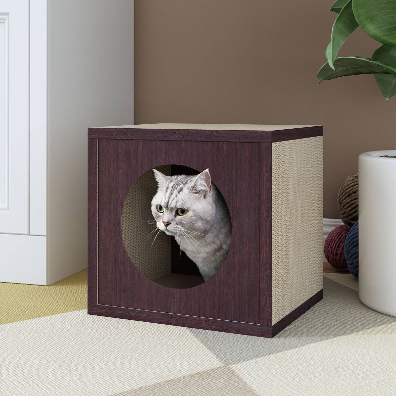 Way Basics Eco Cube Cat Scratcher - S/M - Espresso Brown
