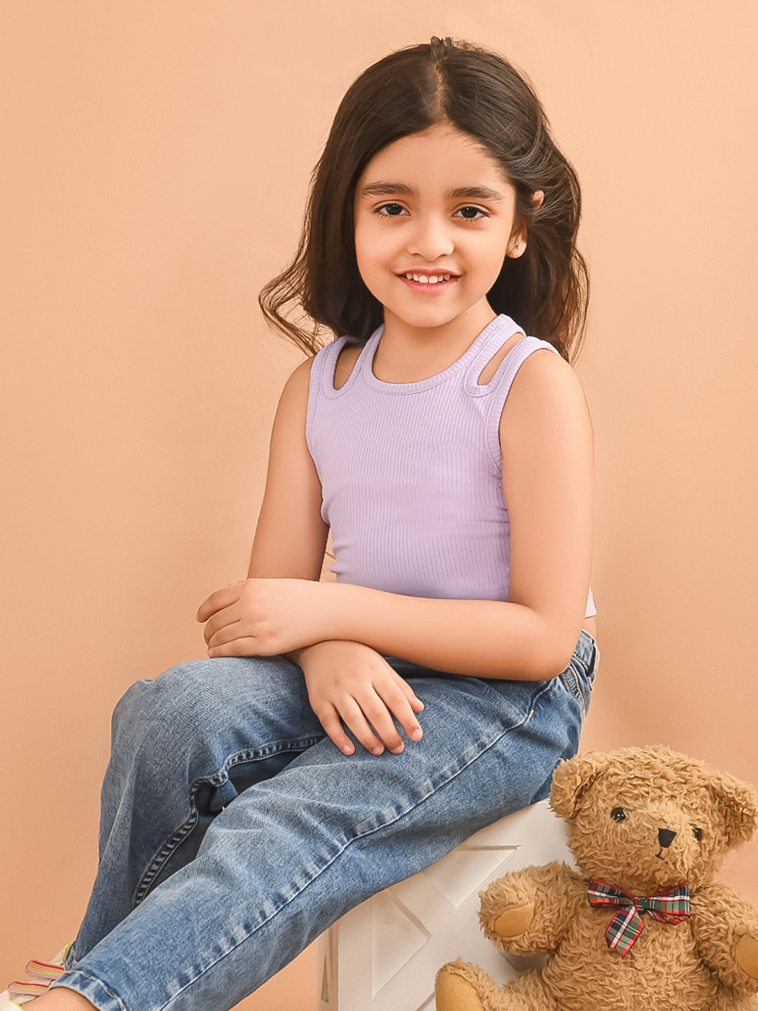 LilPicks Kids Lavender Solid Crop Top