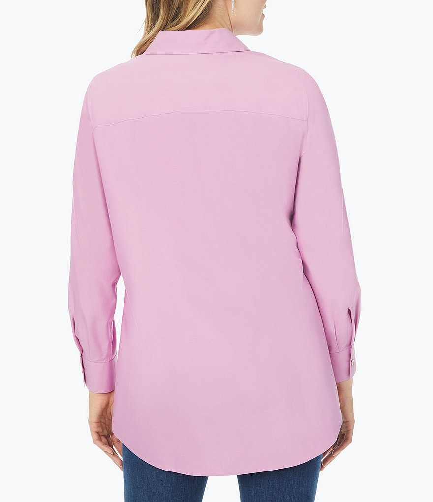 Foxcroft Plus Size Cici Solid Non-Iron Pinpoint Oxford Long Sleeve Point Collar Button Front Tunic