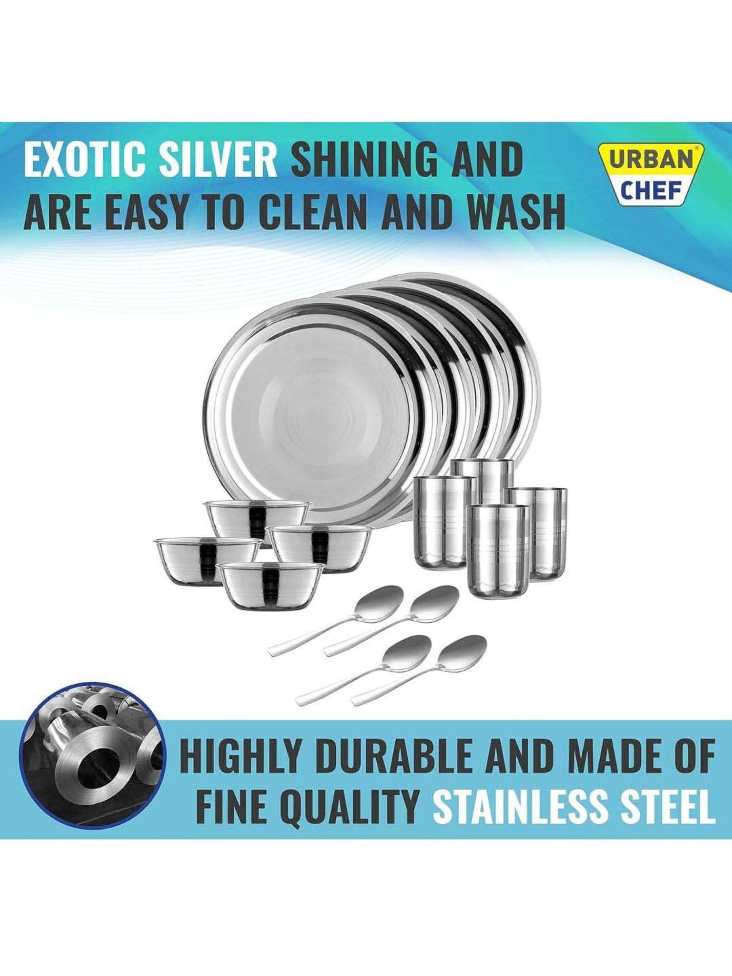 Urban Chef Silver Stainless Steel 16 Pcs Dinner Set