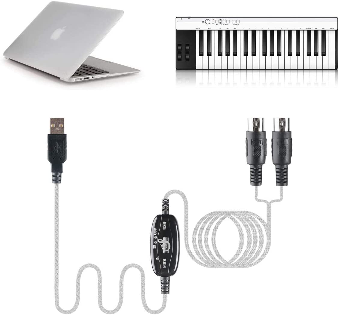 Hannord USB to MIDI Cable Converter 2 in 1 PC to Synthesizer Music Studio Keyboard Interface Wire Plug Controller Adapter Cord 16 Channels Supports Computer Laptop Windows and Mac