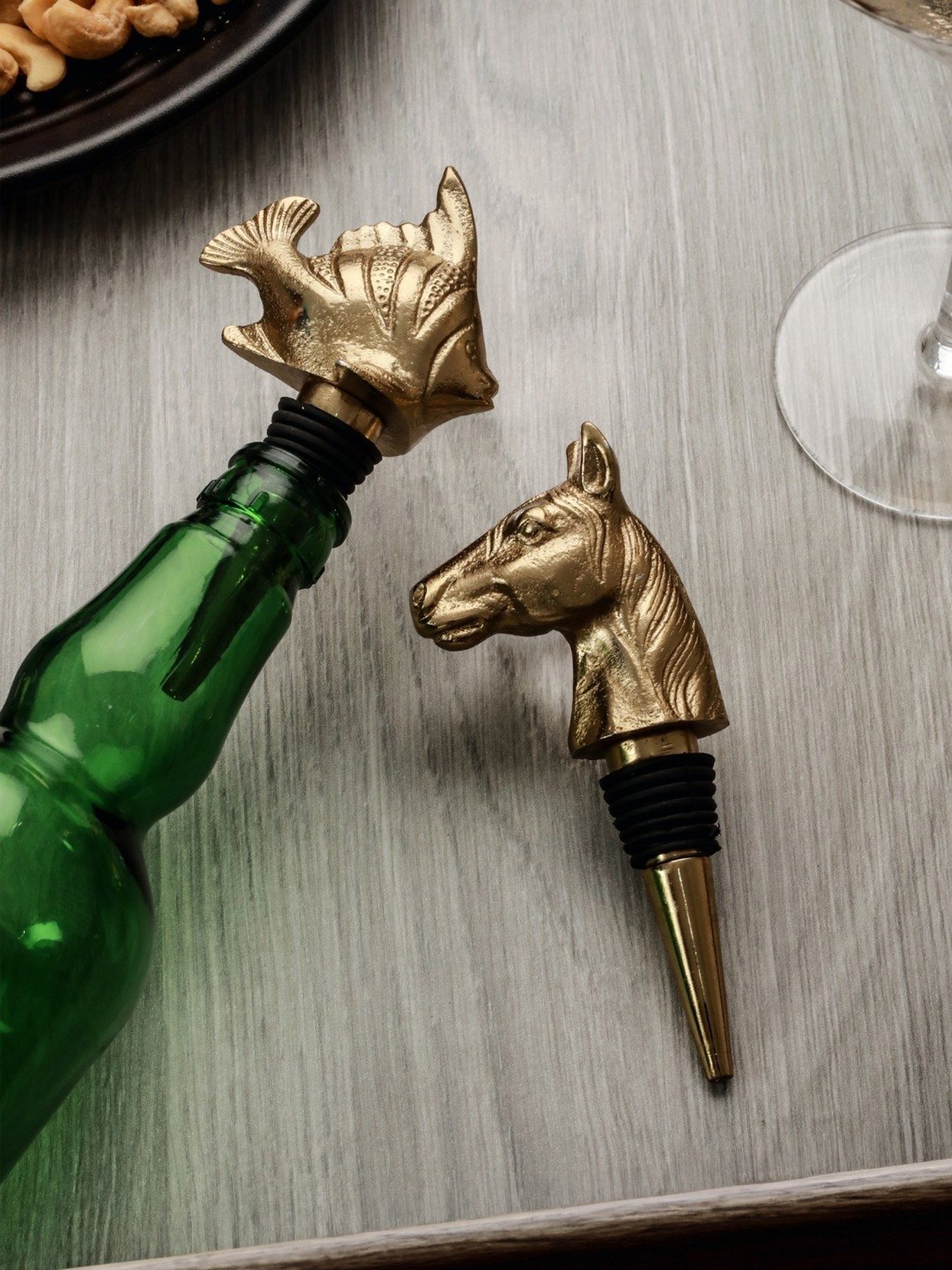 Trovea's Horse & Fish Design Golden Bottle Stopper