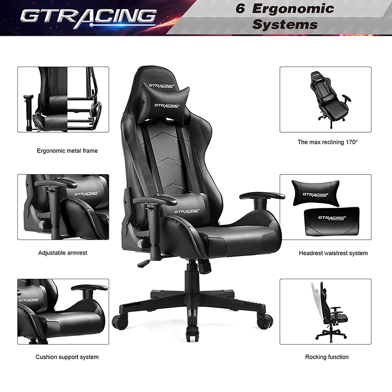 GTRACING Gaming Chair Racing Office Computer Ergonomic Video Game Chair Backrest and Seat Height Adjustable Swivel Recliner with Headrest and Lumbar Pillow Esports Chair