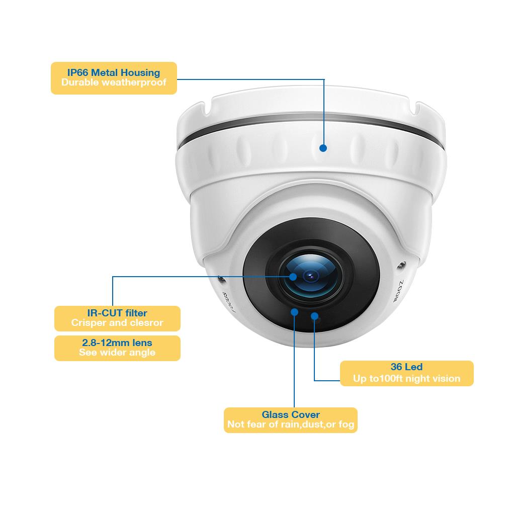 TMEZON 1080P AHD 4-IN-1 2.0MP Dome Camera with Varifocal Manual Zoom Lens 2.8mm-12mm IR Night Vision CCTV Camera for Home Outdoor Surveillance System Metal 1PK/2PK/4PK/8PK