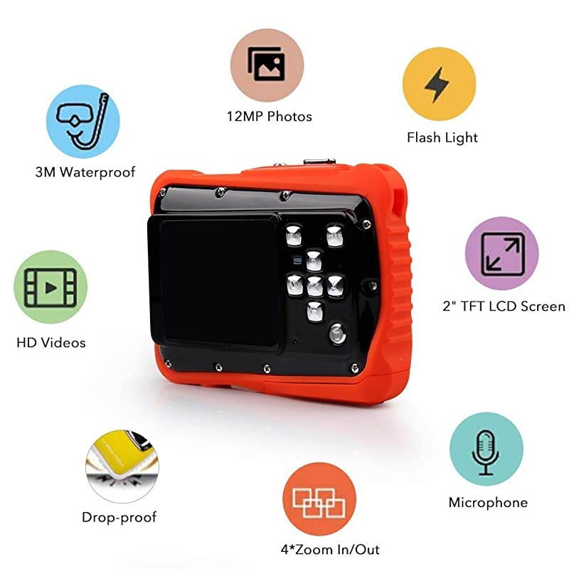 Waterproof Mini Kid Camera High Definition 12MP HD 3M Underwater Swimming Digital Camera Camcorder 2.0 Inch LCD Display Include 32 TF Card (Black)