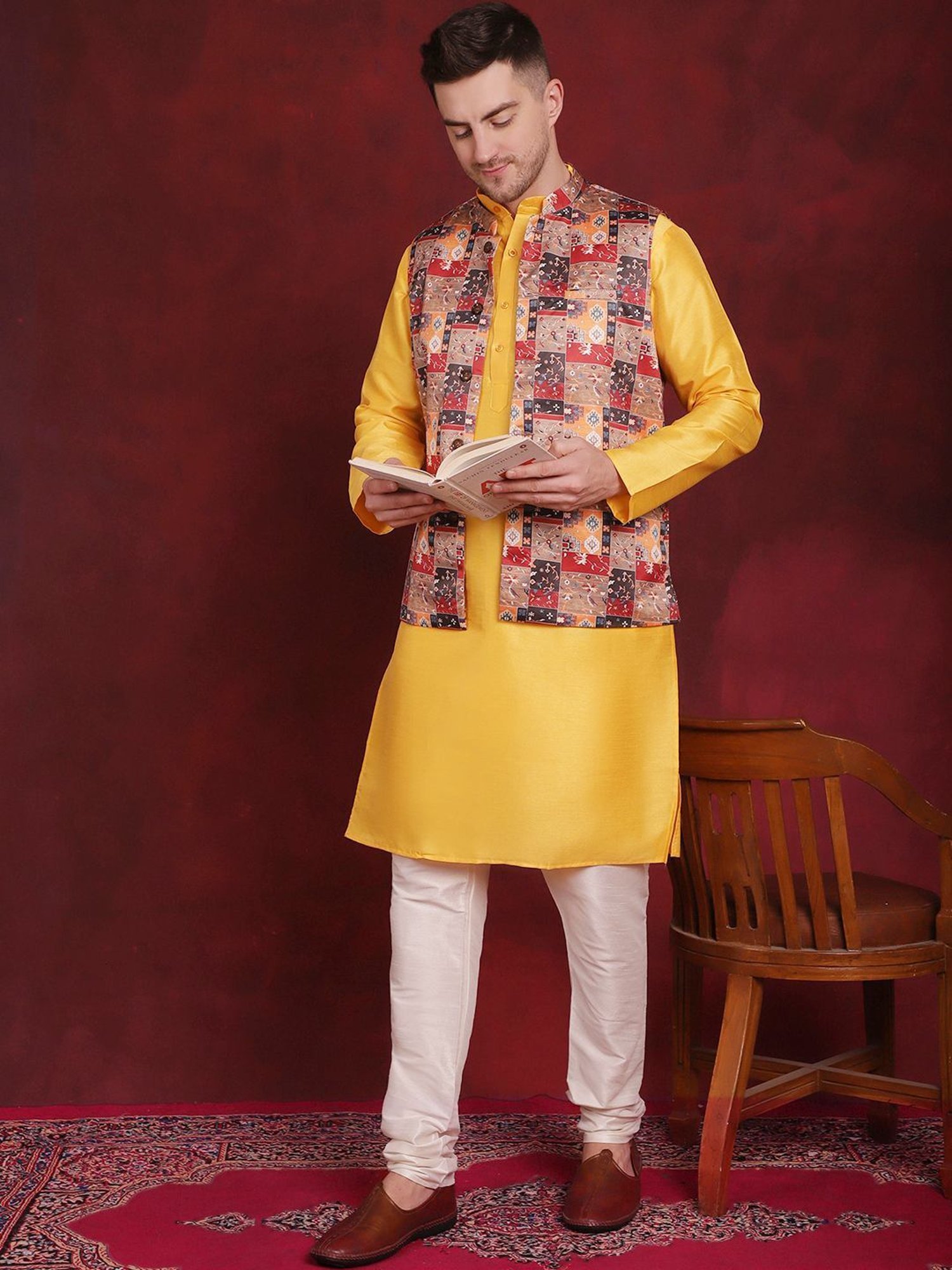 Jompers Multicolored Regular Fit Printed Nehru Jacket