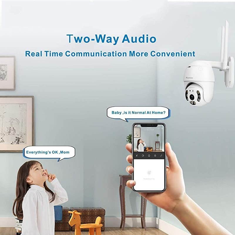 3MP Security Camera Outdoor, Pan/Tilt Home Wireless WiFi IP Camera, Plug-in PTZ Camera Outdoor, Dome Surveillance CCTV Waterproof Camera, Two Way Audio, Night Vision, Auto-Tracking/ Human Detection