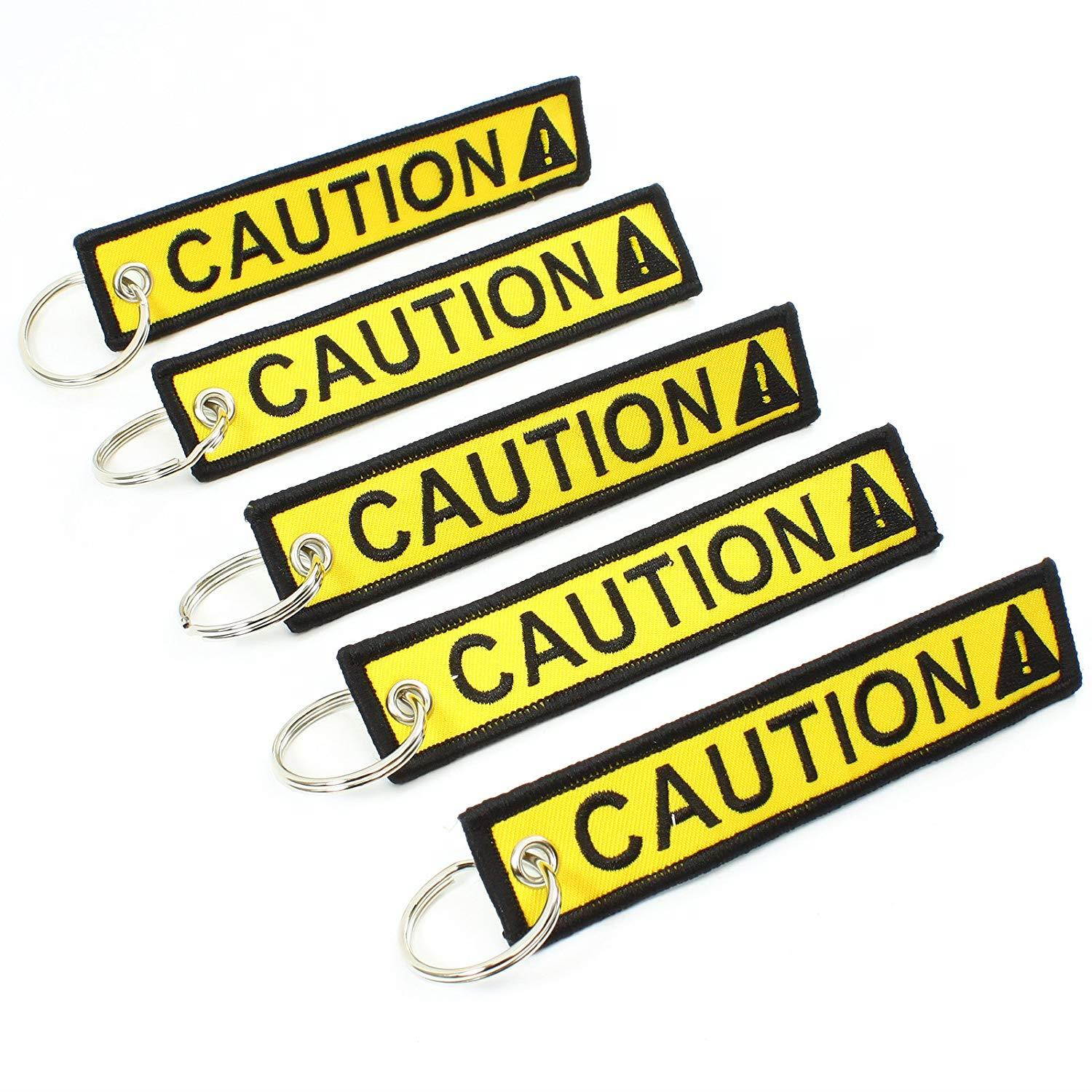 CAUTION Key Chain SAFETY Tag Yellow Black SIZE: 1in by 5in QTY: 5 pack - by Rotary13B1