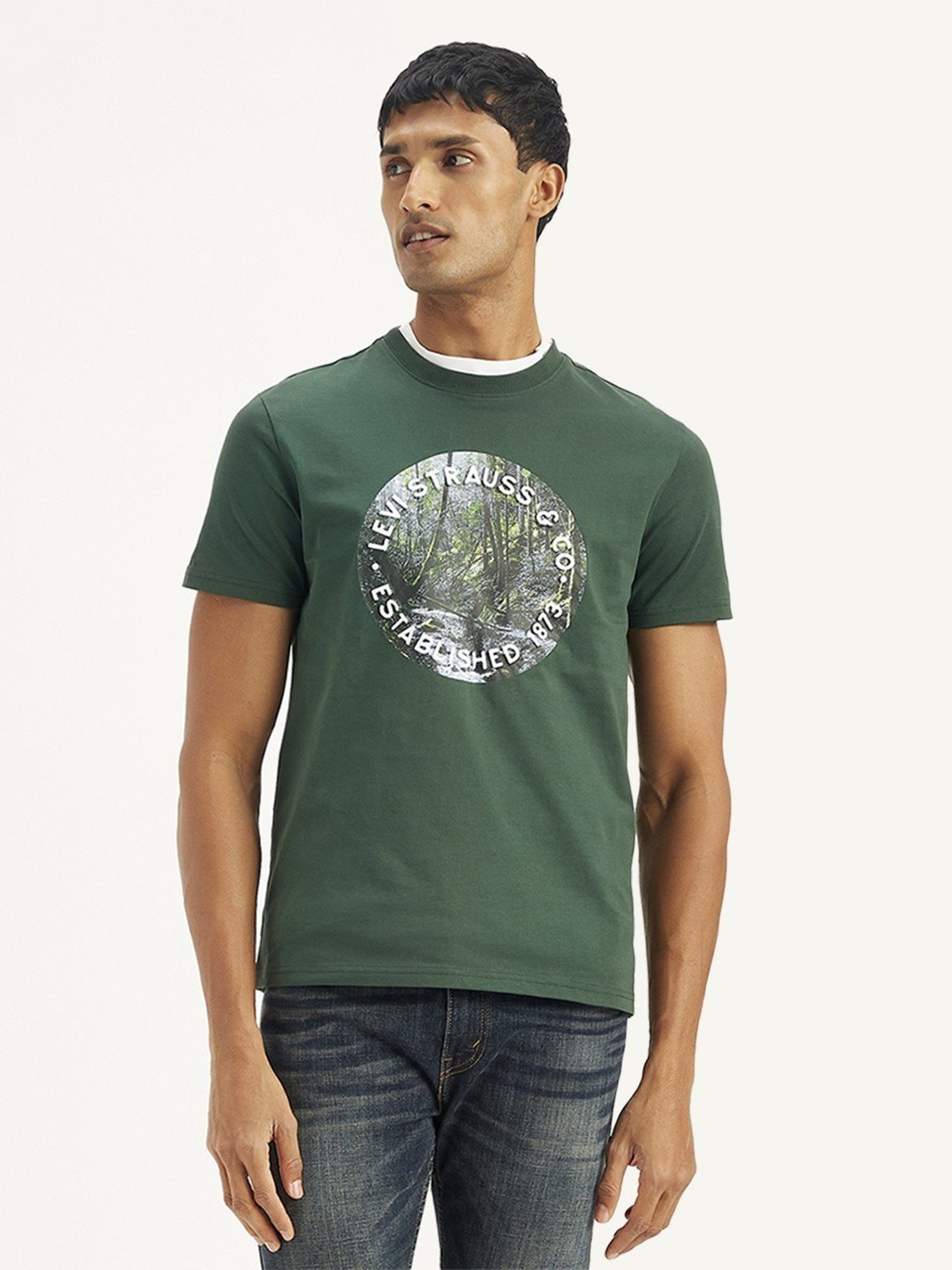 Levi's Green Cotton Regular Fit Printed T-Shirt