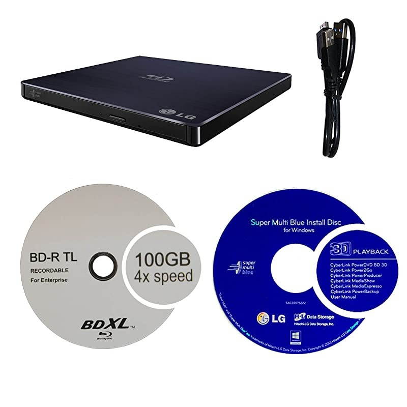 6X WP50NB40 Ultra Slim Portable Bluray Burner Bundle with 100GB BDXL Disc and Cyberlink Burning Software
