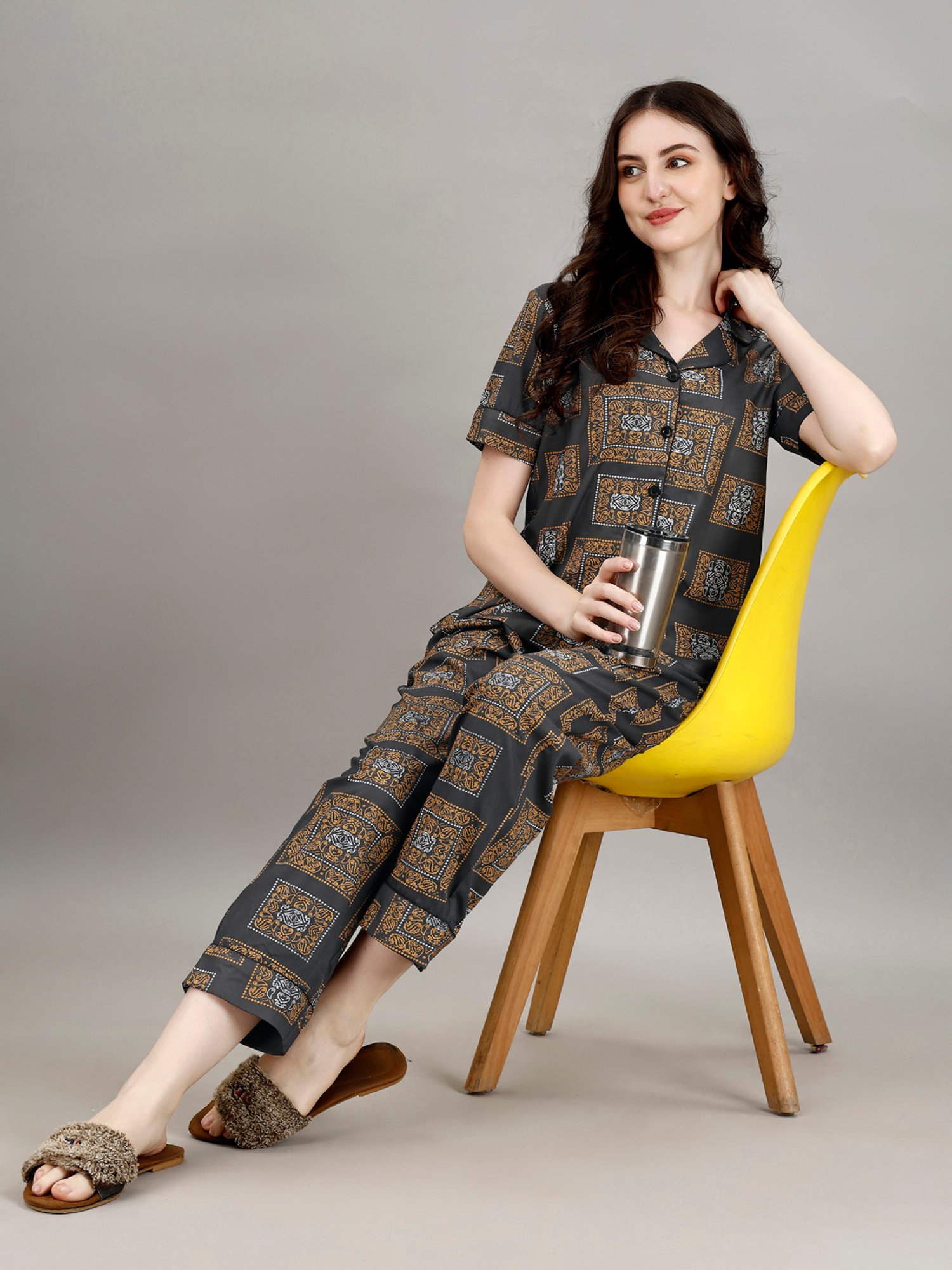 Smarty Pants Grey Printed Shirt With Pyjamas