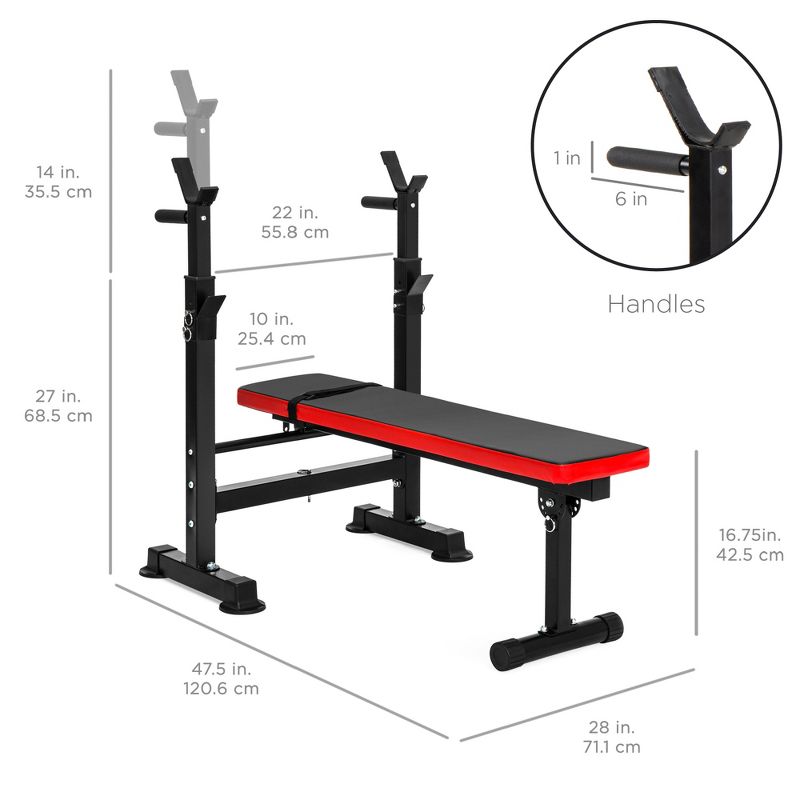 Best Choice Products Adjustable Folding Fitness Barbell Rack & Weight Bench for Home Gym, Strength Training - Black/Red