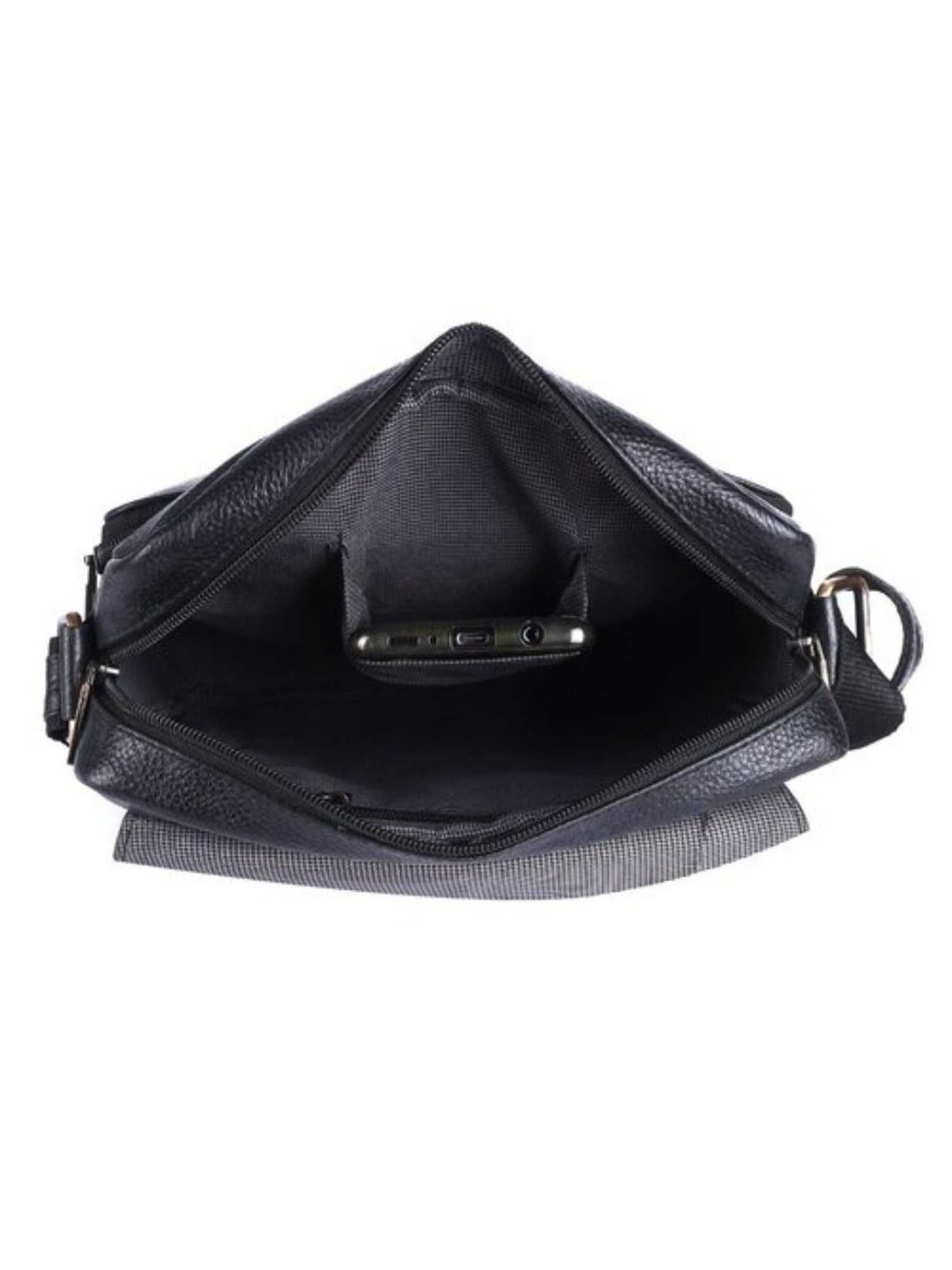 HiLEDER Black Textured Medium Leather 11 inch Cross Body Bag