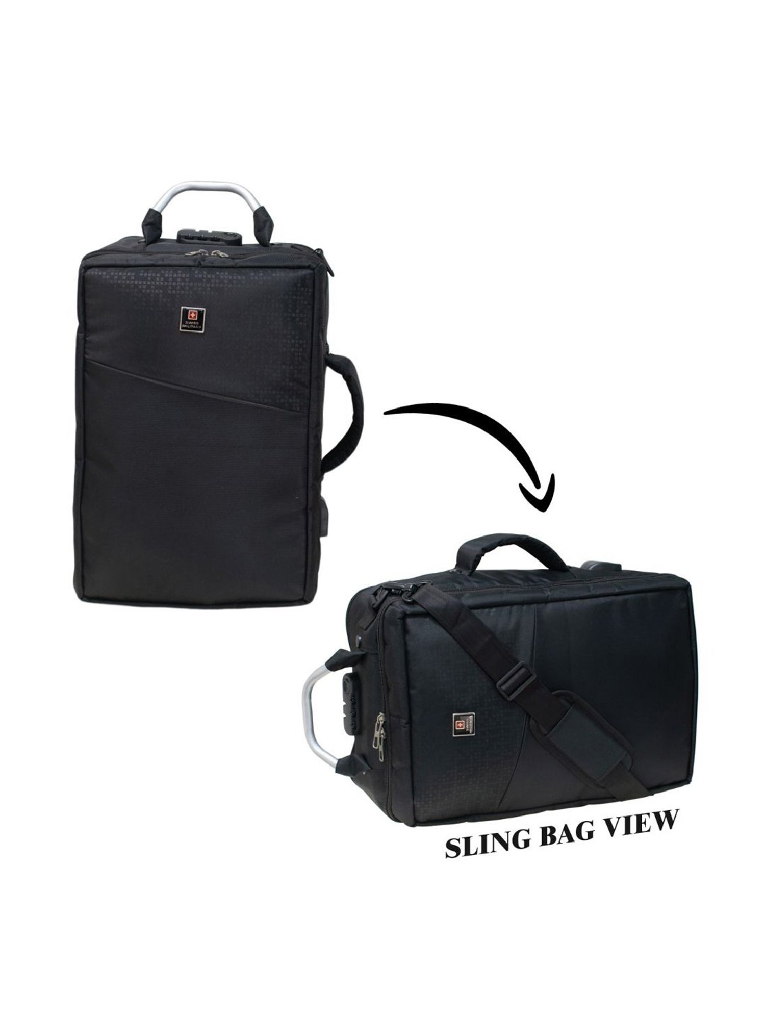 Swiss Military 17 Ltrs Black Large Convertible Laptop Backpack with USB Charging Port