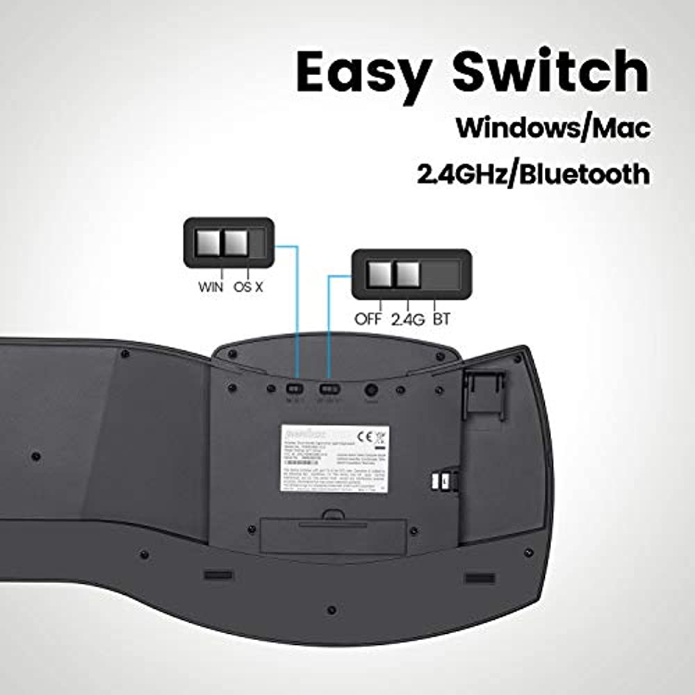 Perixx PERIBOARD-612 Wireless Ergonomic Split Keyboard with Dual Mode 2.4G and Bluetooth Feature, Compatible with Windows 10 and Mac OS X System, Black