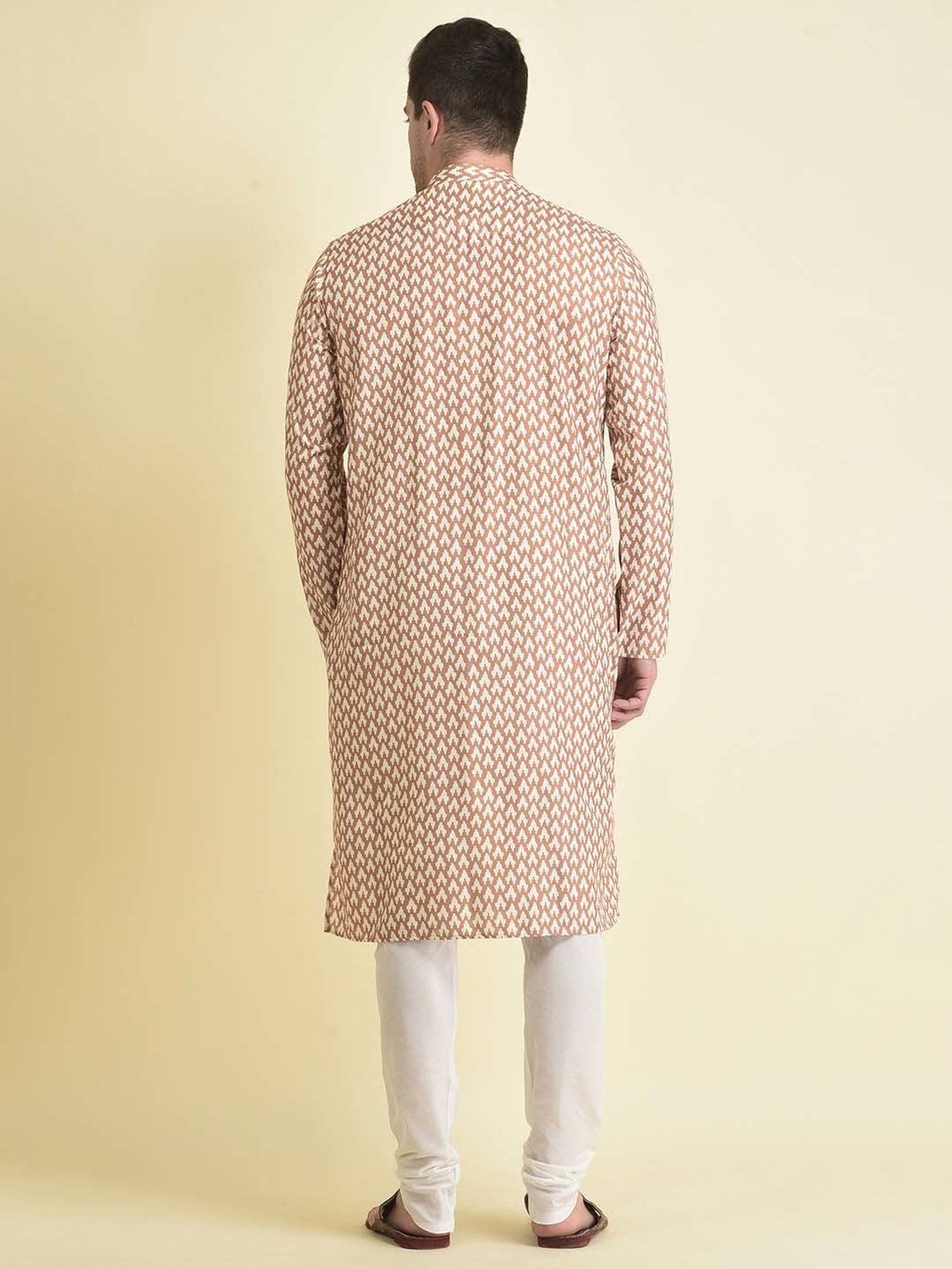 TABARD Mustard Regular Fit Print Kurta with Churidar Set