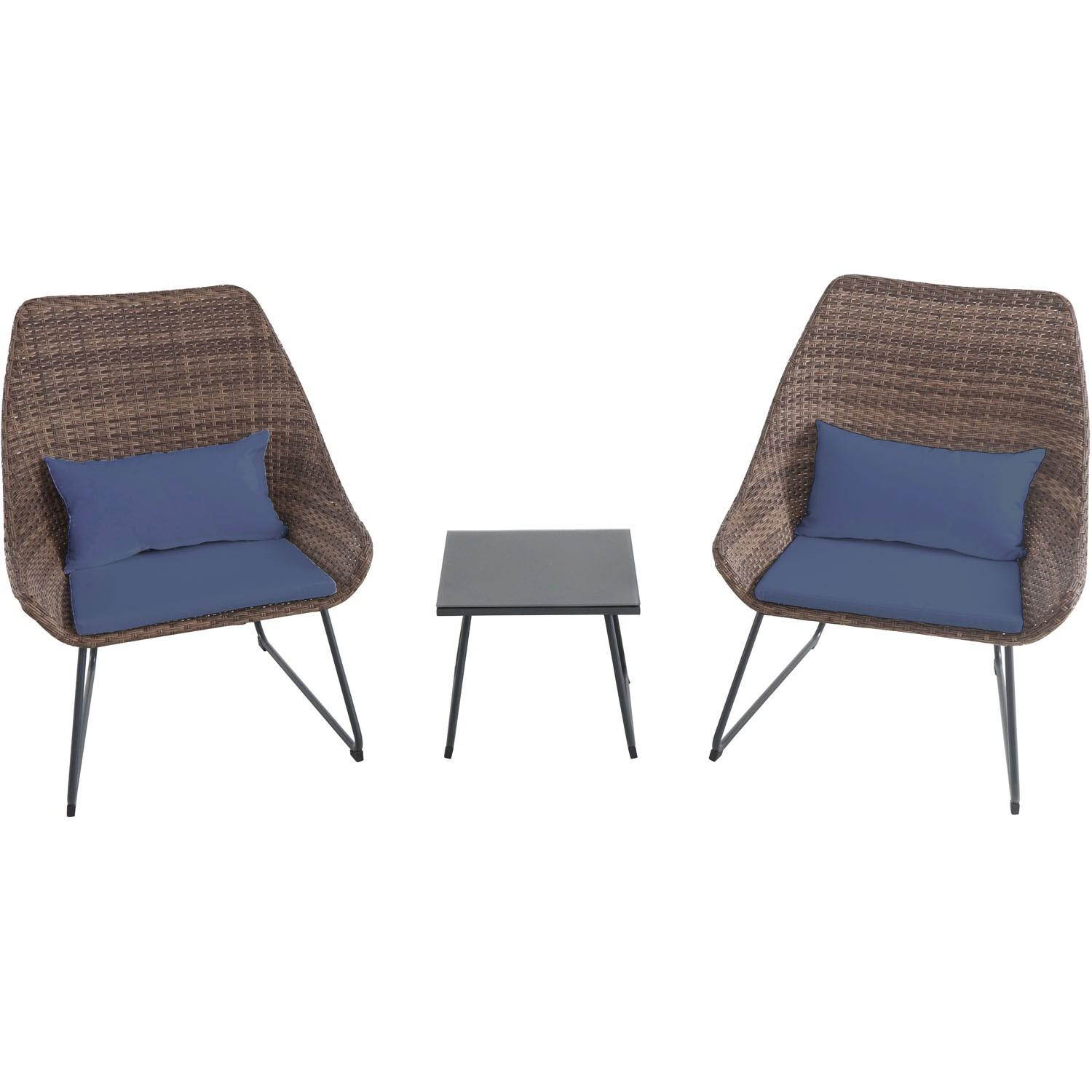 Hanover ACCENT3PC-NVY Wicker Scoop Chat Set with Cushions - Steel & Navy, 3 Piece